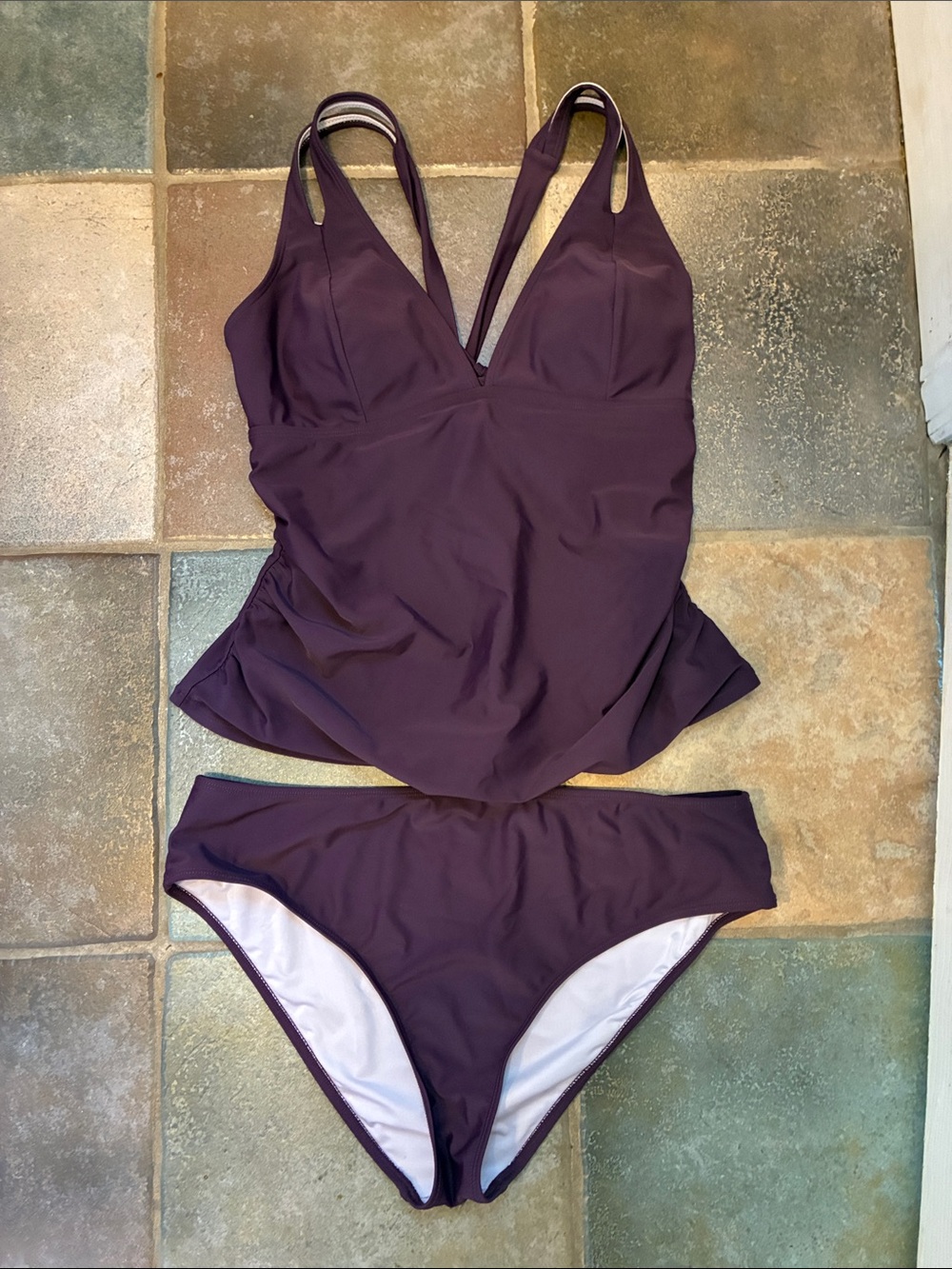 Women’s V-Neck Tankini Set in Deep Plum